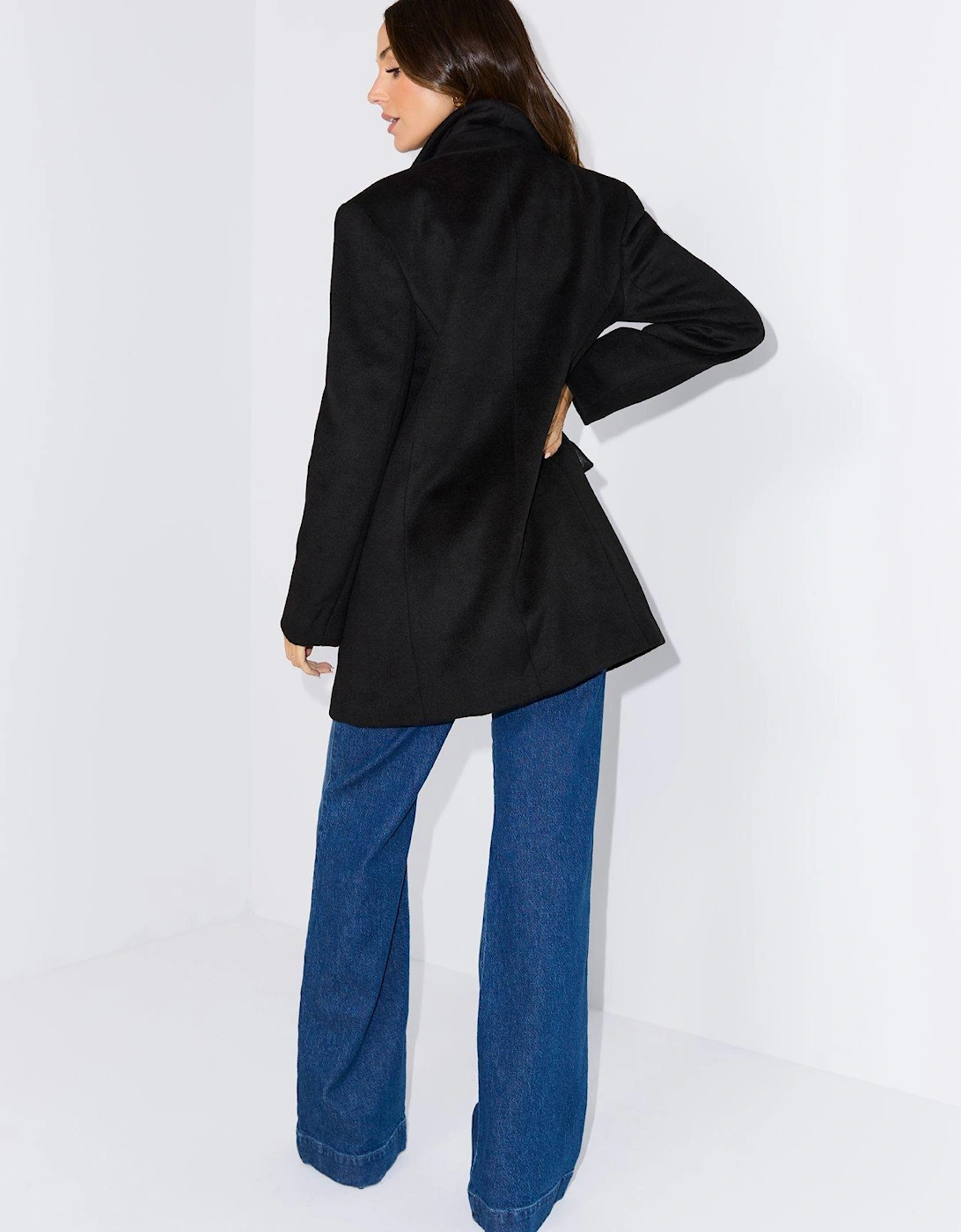 Faux Wool Oversized Blazer - Black