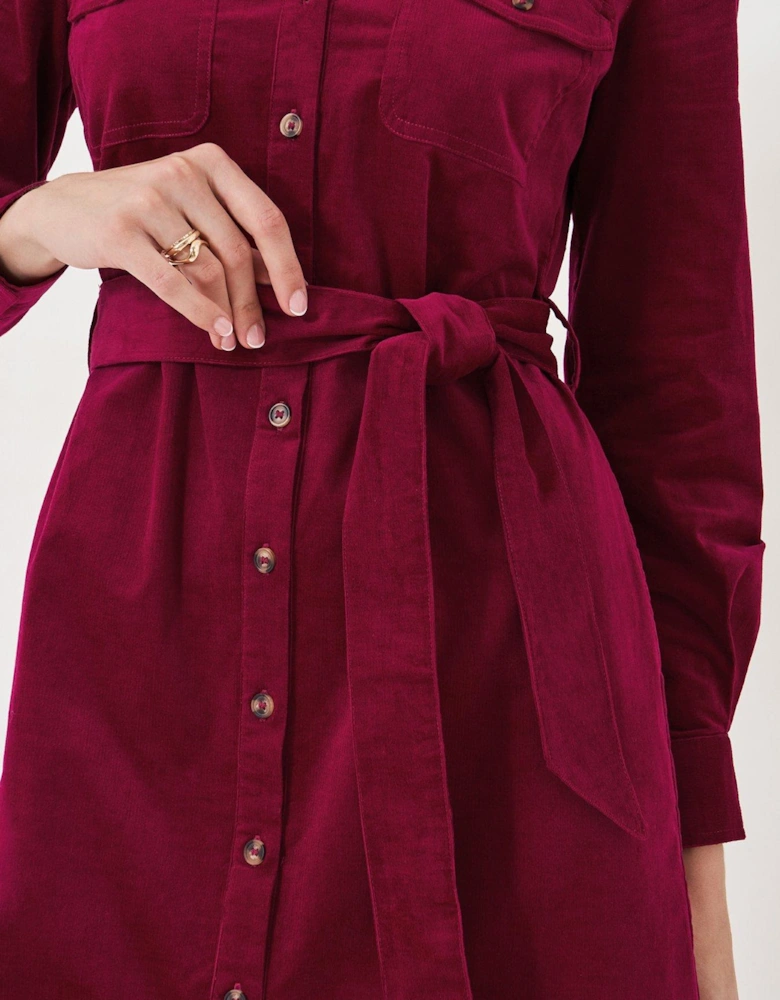 Elsie Cord Shirt Dress - Red