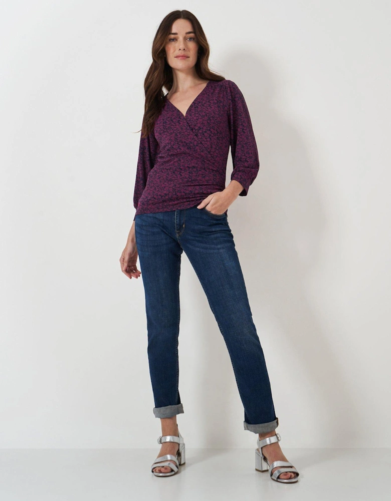 3/4 Sleeve Wrap Top - Red