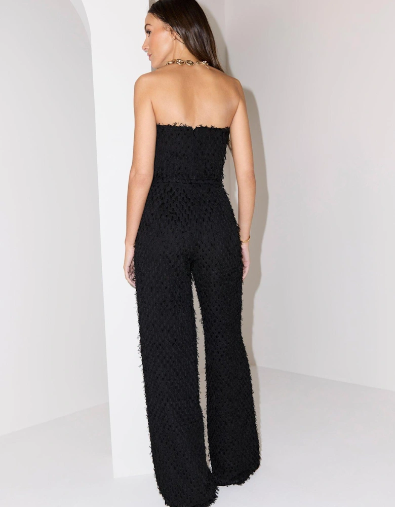 Co-Ord Eyelash Woven Wide Leg Trousers - Black