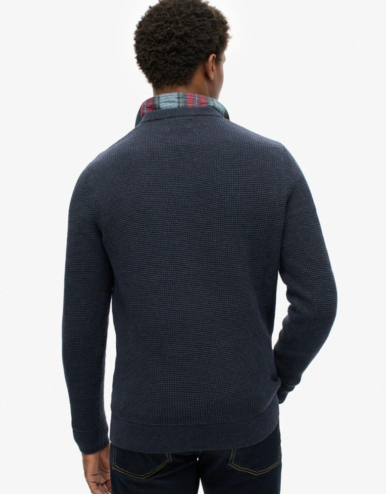 Textured Crew Knitted Jumper - Blue