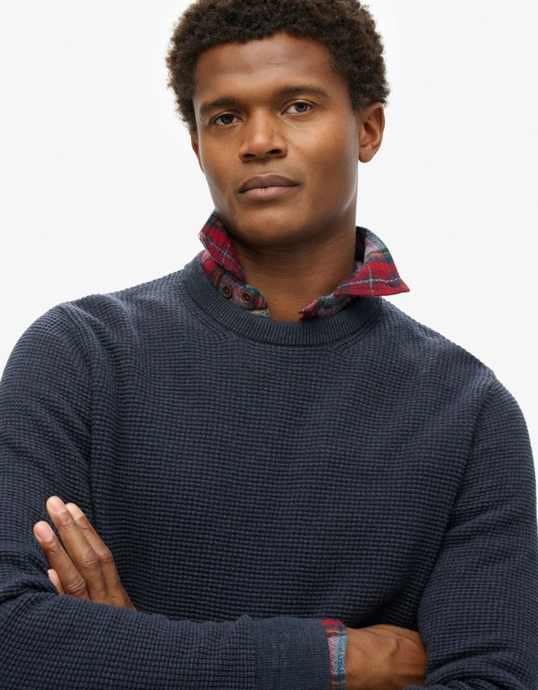 Textured Crew Knitted Jumper - Blue