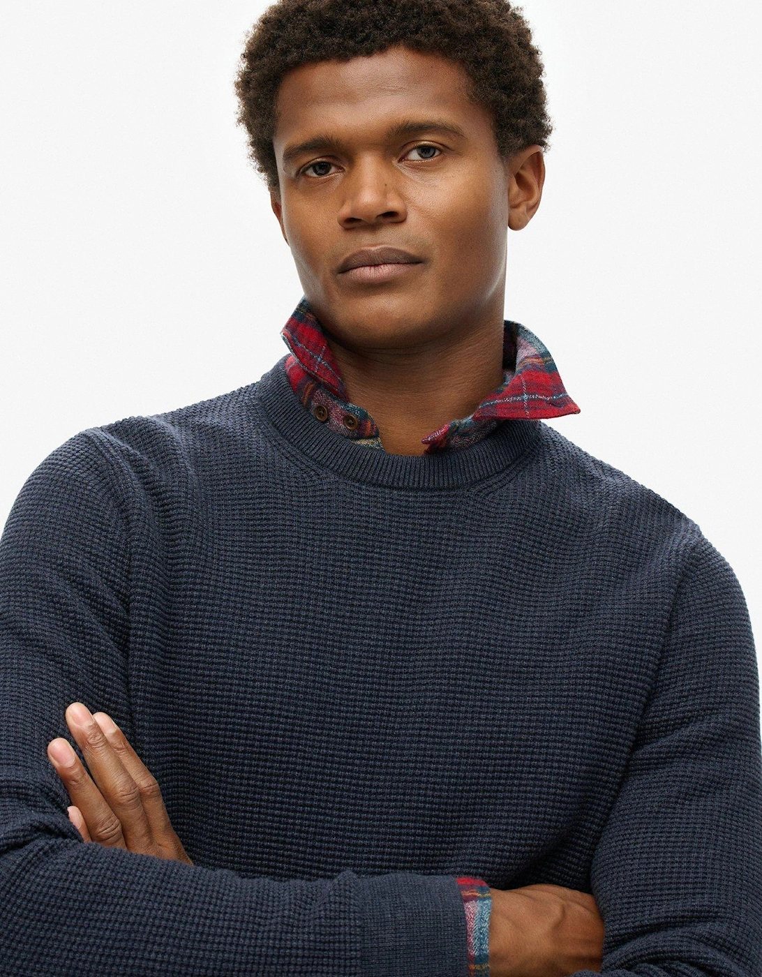 Textured Crew Knitted Jumper - Blue