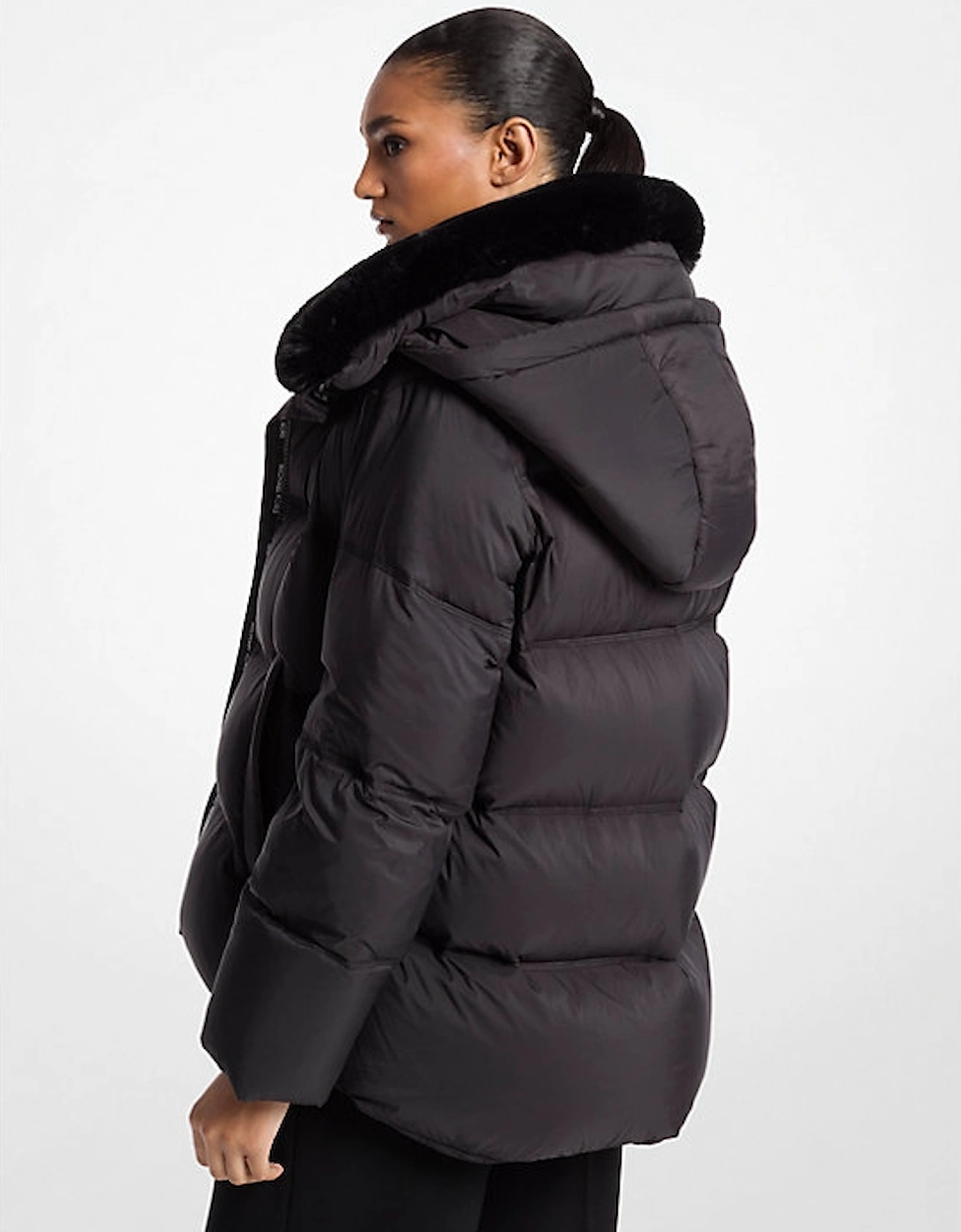 Quilted Puffer Jacket With Faux Fur Collar