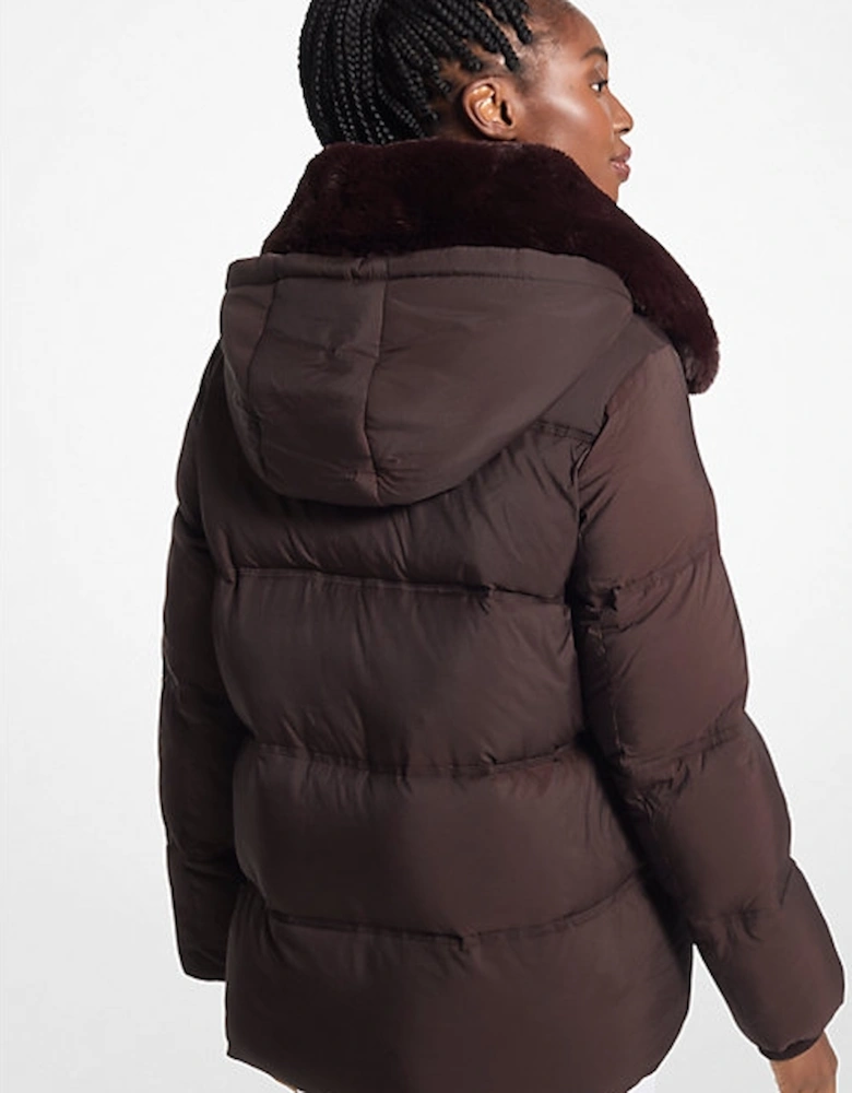 Quilted Puffer Jacket With Faux Fur Collar