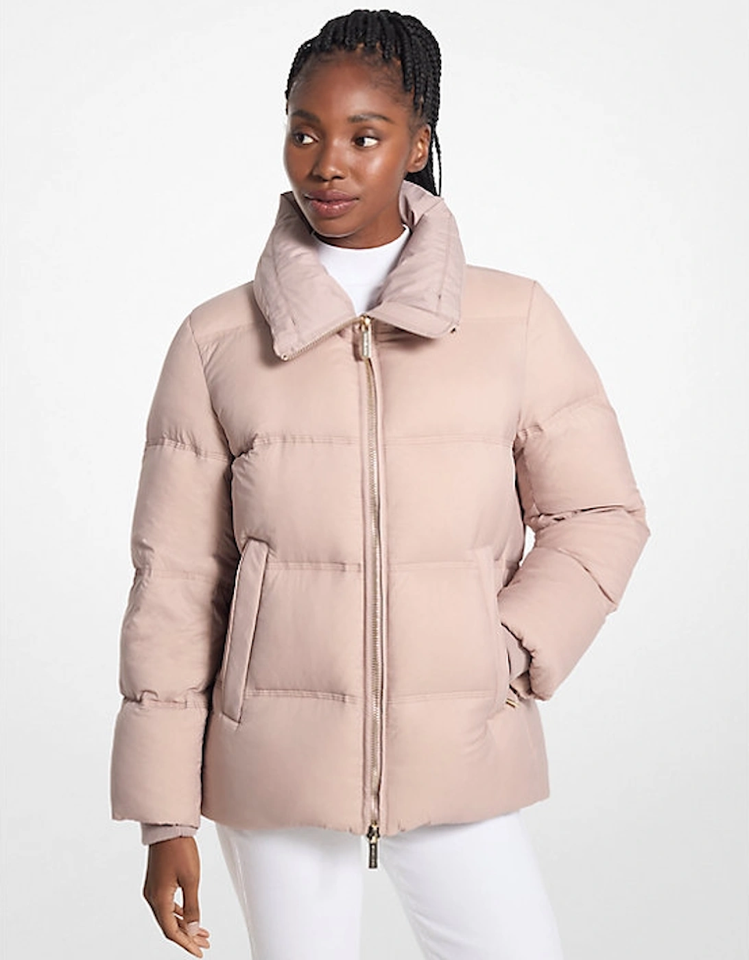 Quilted Puffer Jacket With Faux Fur Collar