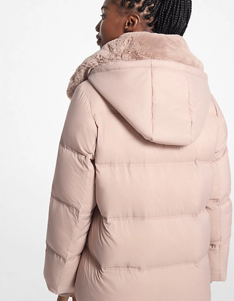 Quilted Puffer Jacket With Faux Fur Collar