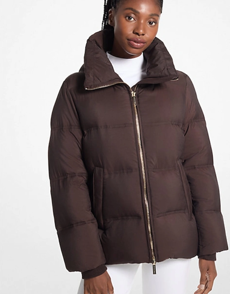 Quilted Puffer Jacket With Faux Fur Collar