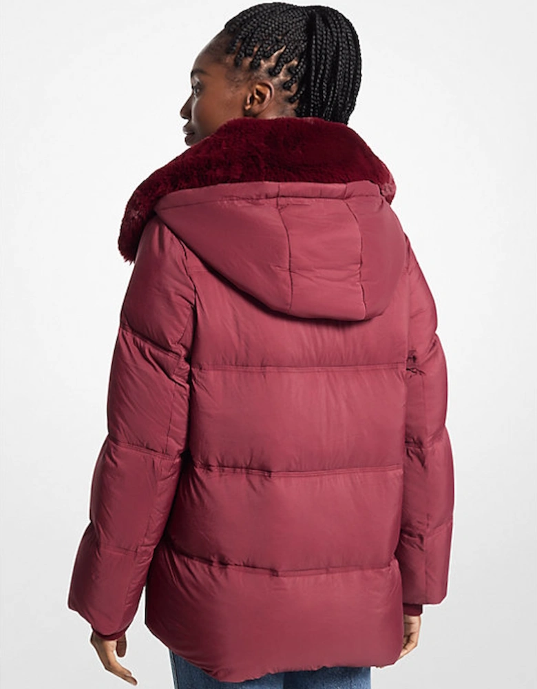 Quilted Puffer Jacket With Faux Fur Collar