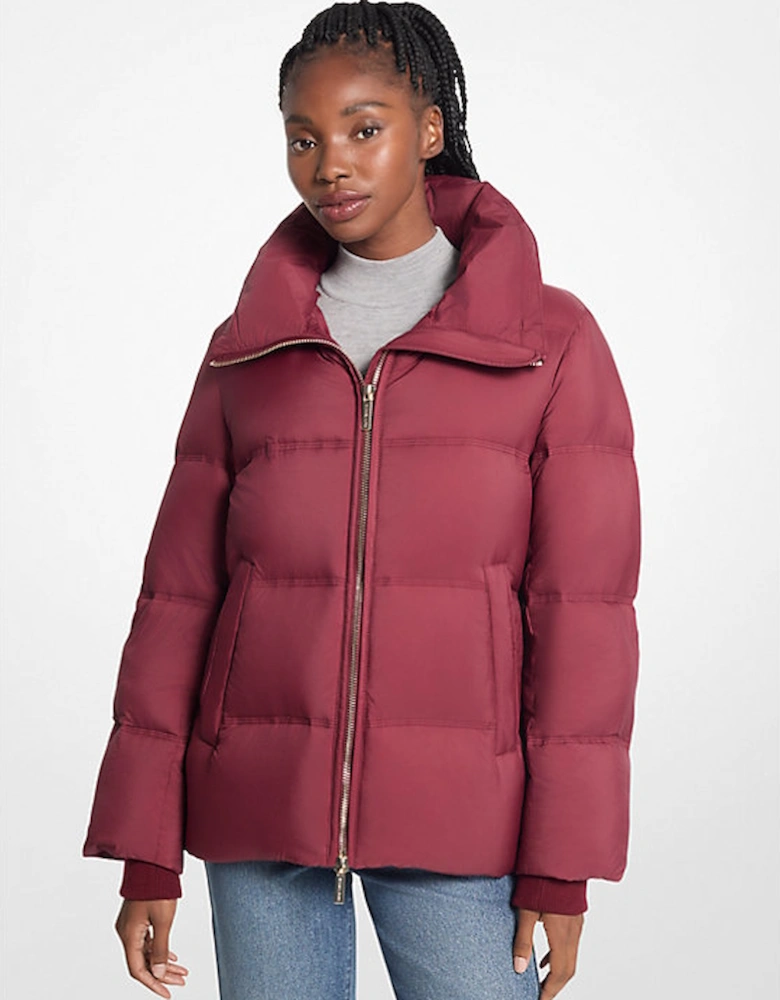 Quilted Puffer Jacket With Faux Fur Collar