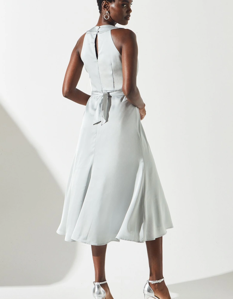 Sleeveless Wrap From Satin Midi Dress