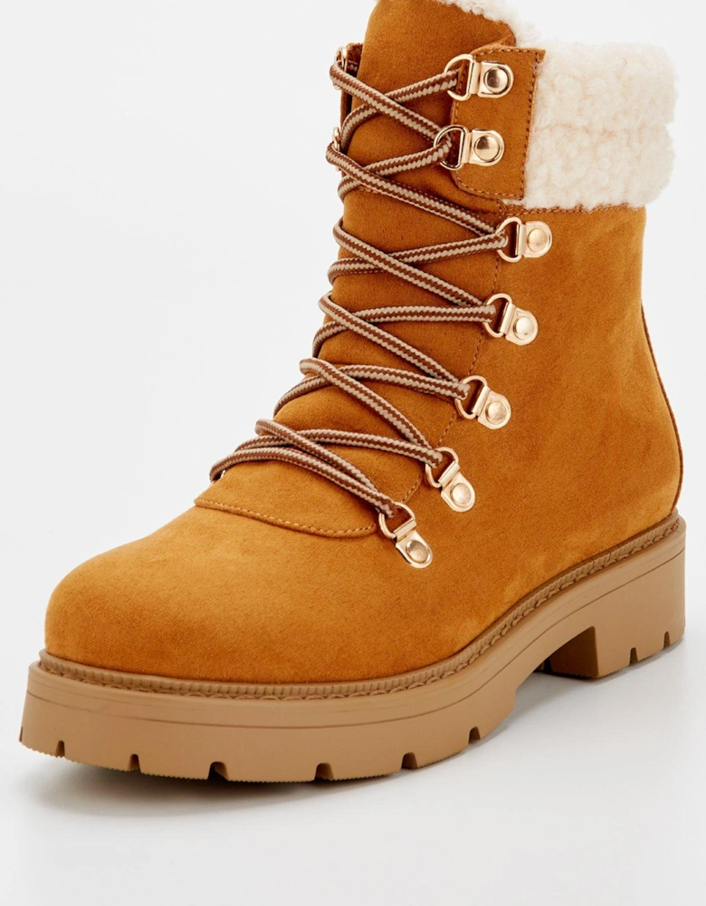 Extra Wide Fit Tan Ankle Hiker Boot - Brown