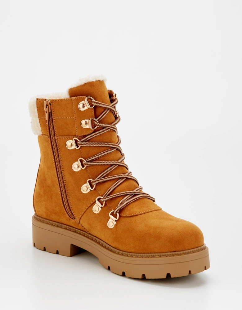 Extra Wide Fit Tan Ankle Hiker Boot - Brown