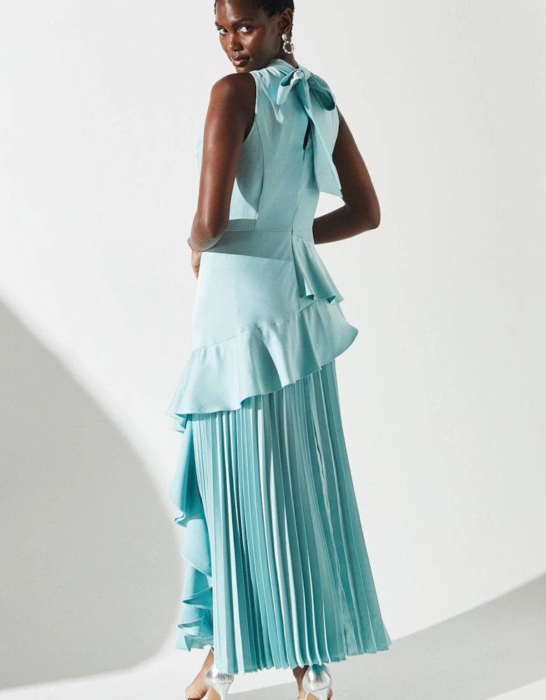 Sleeveless Ruffle Pleat Satin Back Crepe Dress