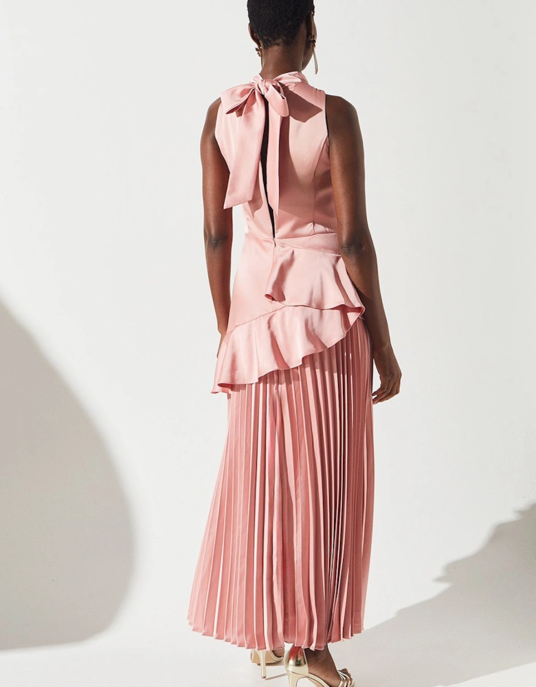 Sleeveless Ruffle Pleat Satin Back Crepe Dress