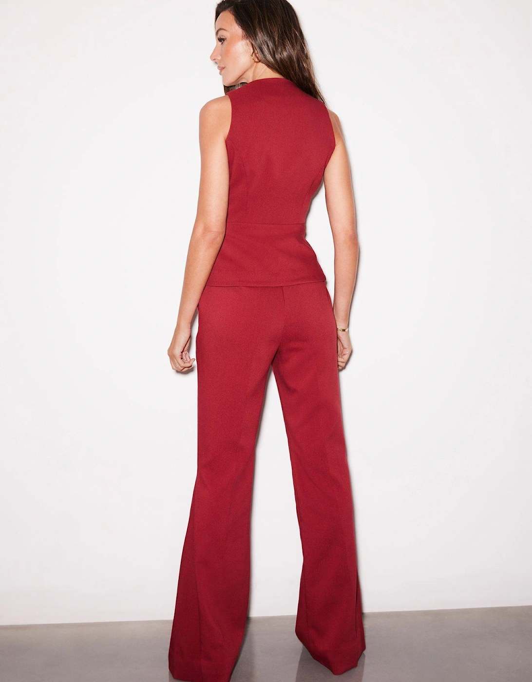 3 Piece Co-Ord Long Length Flared Leg Trousers  - Red