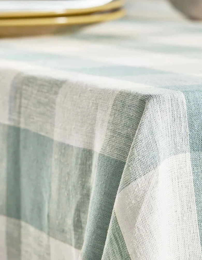 Teal Gingham Linen Tablecloth