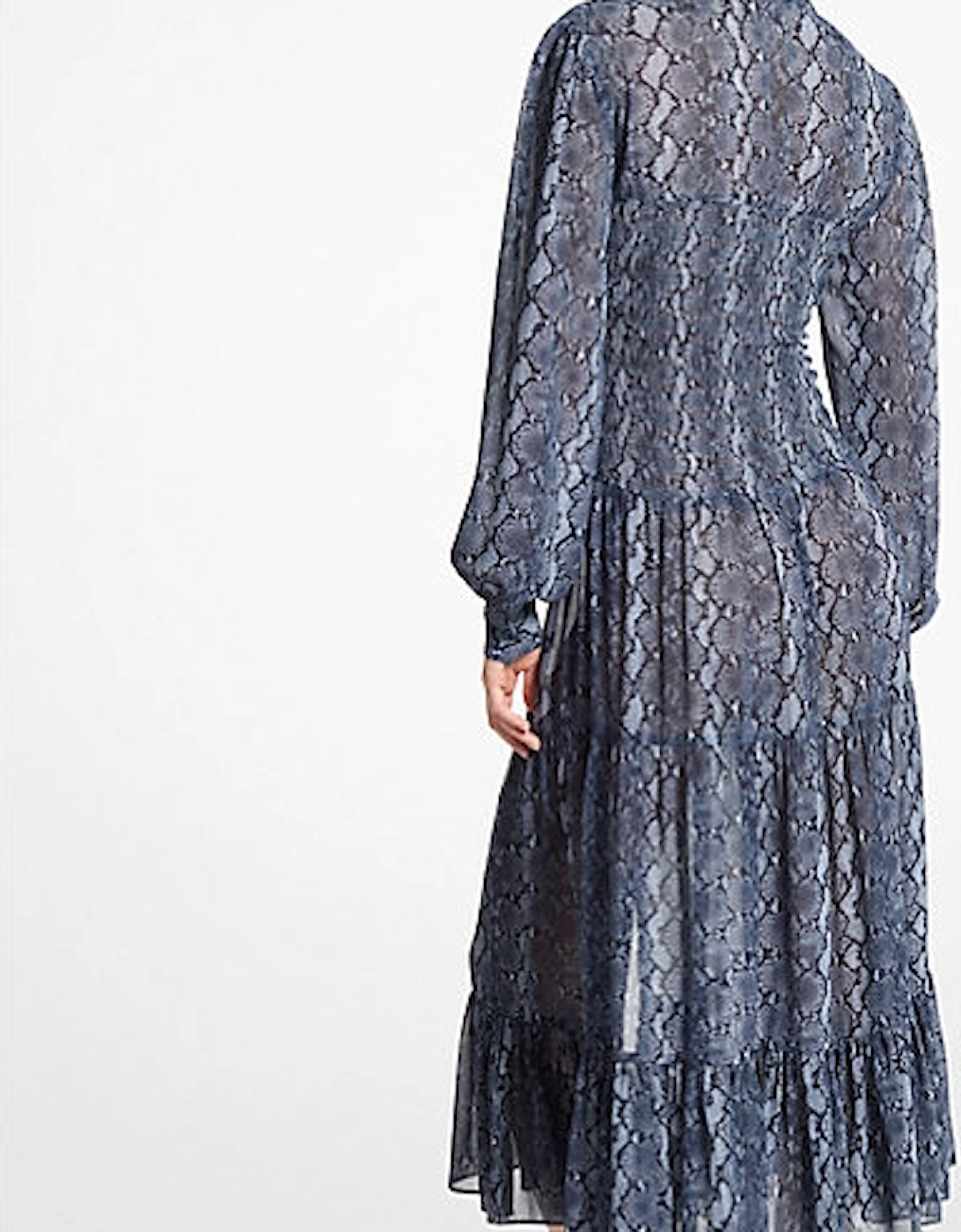 Snake Print Georgette Smocked Shirtdress