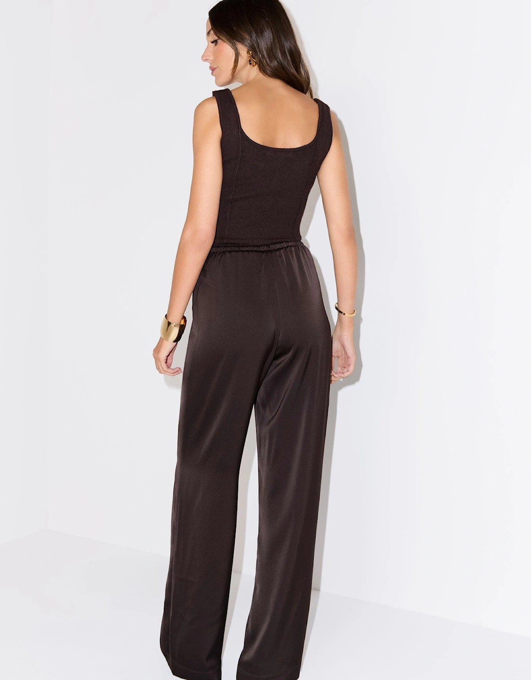 Matte Satin Trousers - Brown