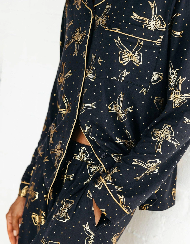 Button Up Long Set - Poly - Navy
