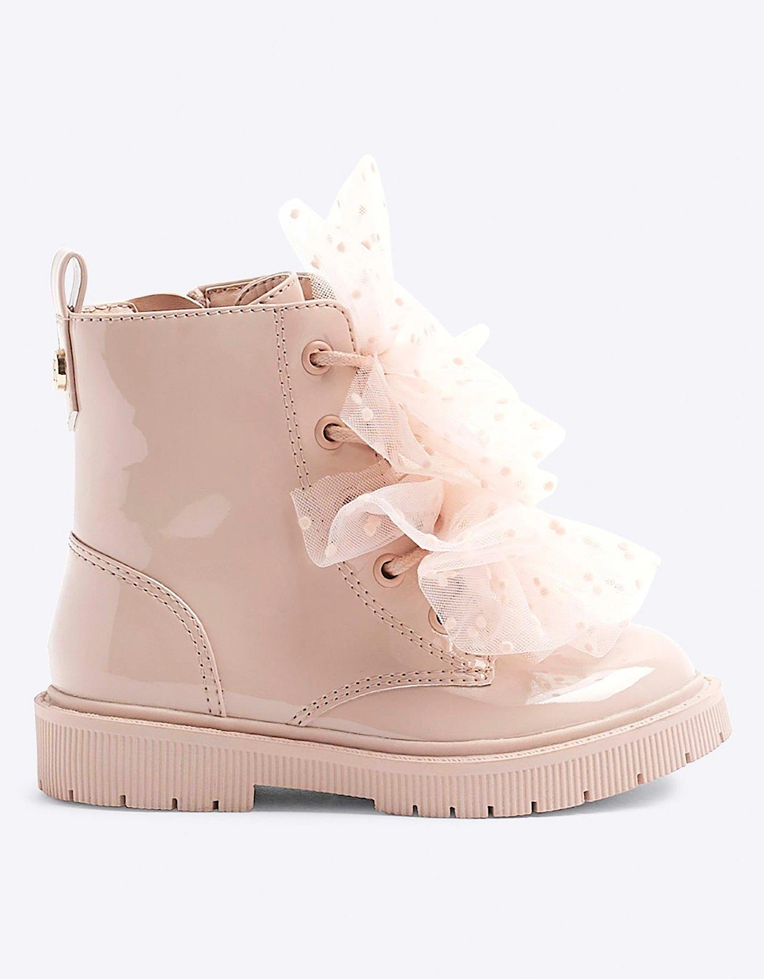 Girl Patent Organza Lace Up Boots - Pink, 6 of 5