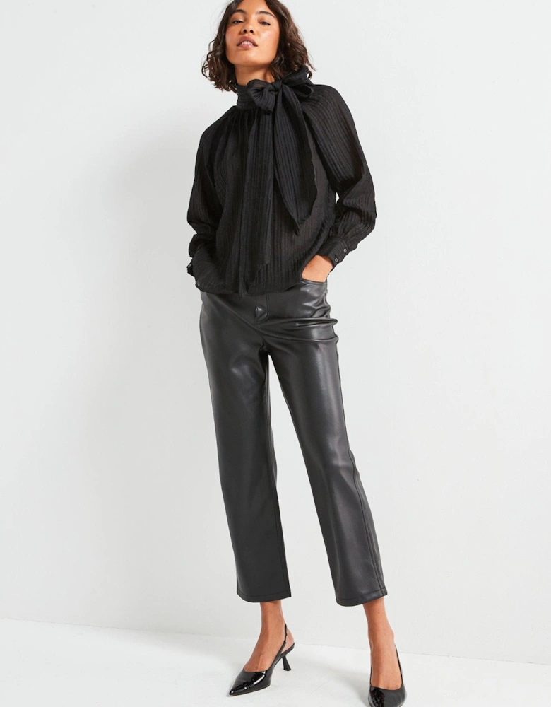 Nadia Long Sleeve Bow Top - Black