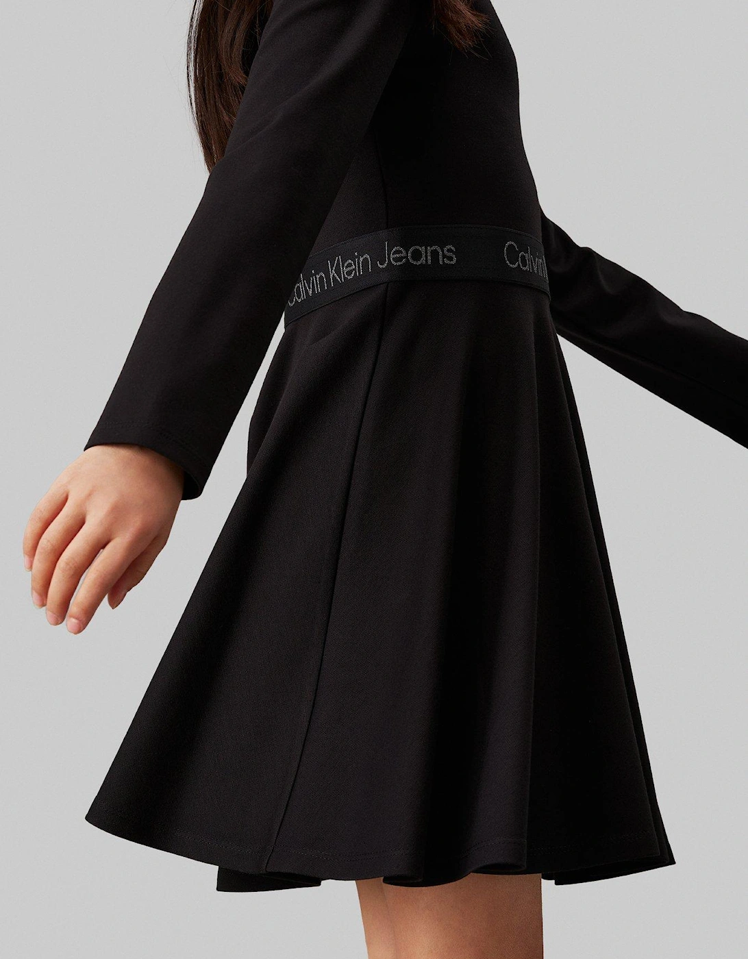 Girls Long Sleeve Logo Tape Punto Dress - Black