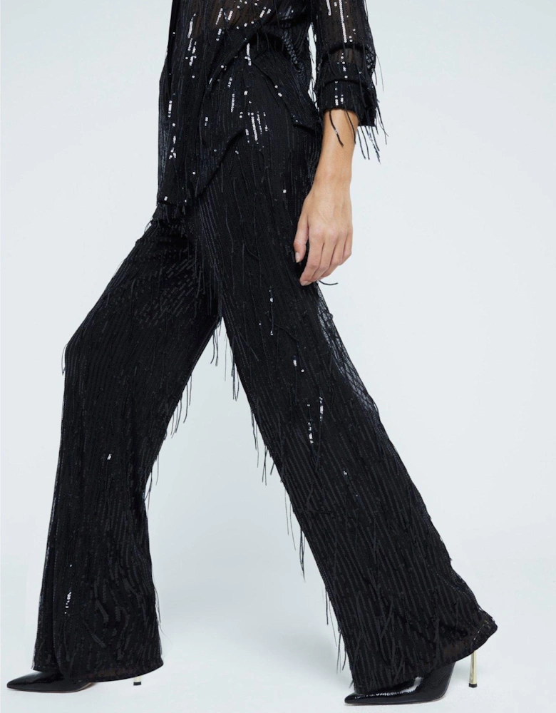 Tailored Beaded Lace Trouser - Black