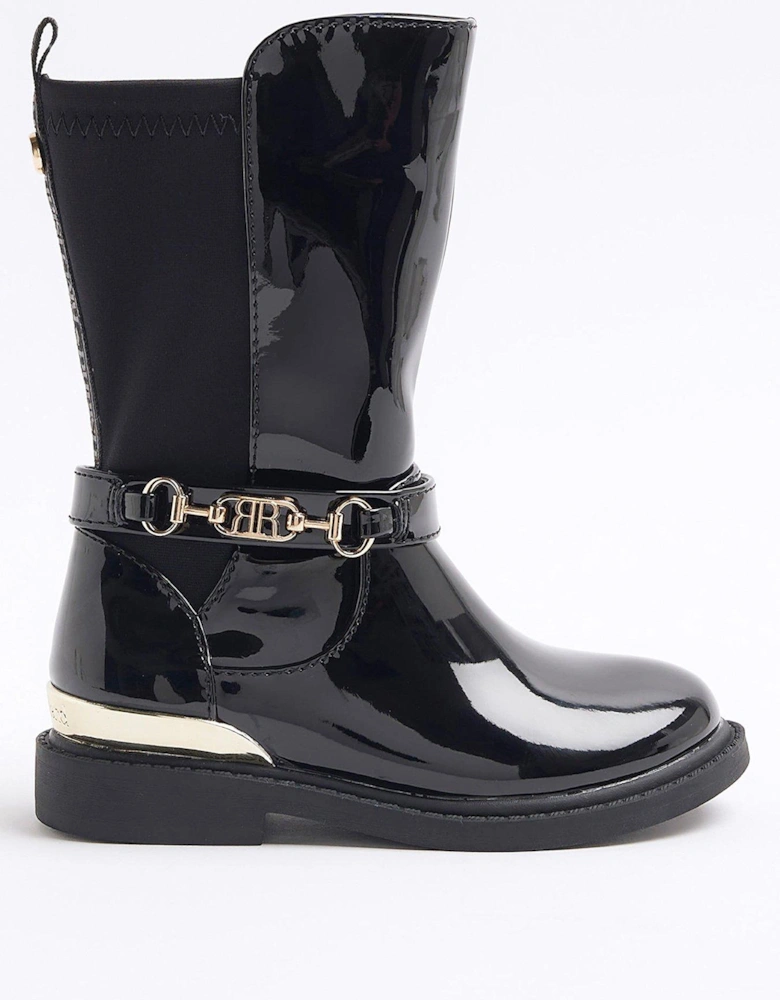 Patent Knee High Boots - Black