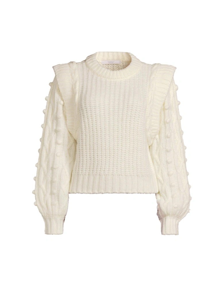 Chunky Knitted Bobble Sleeve Jumper - Cream