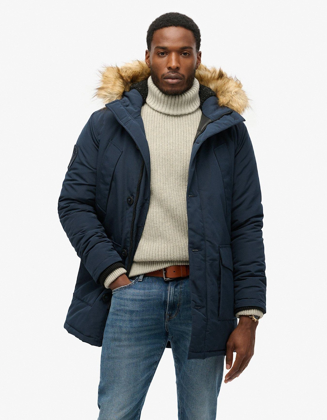 Everest Faux Fur Parka Jacket - Navy, 6 of 5