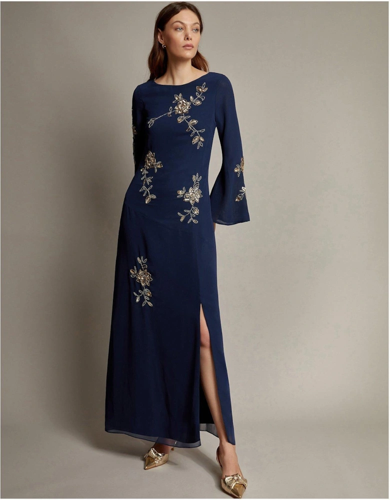 Long Sleeve Sarah Embellished Dress - Blue