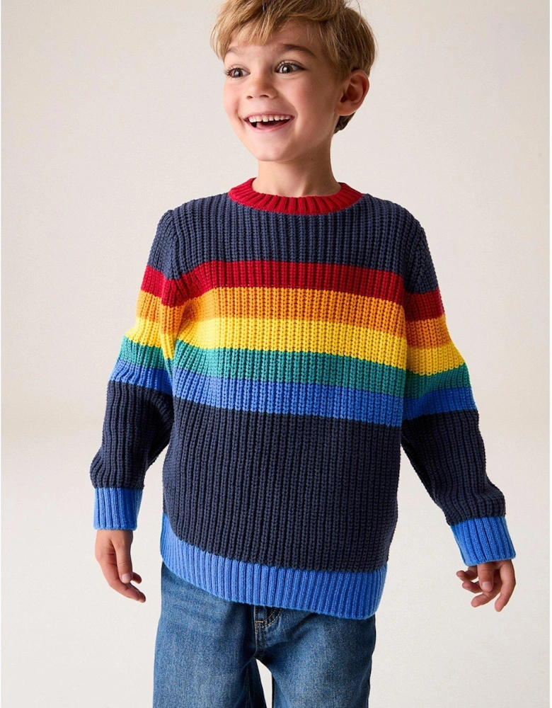 Navy Chest Stripe Knitted Jumper - Multi