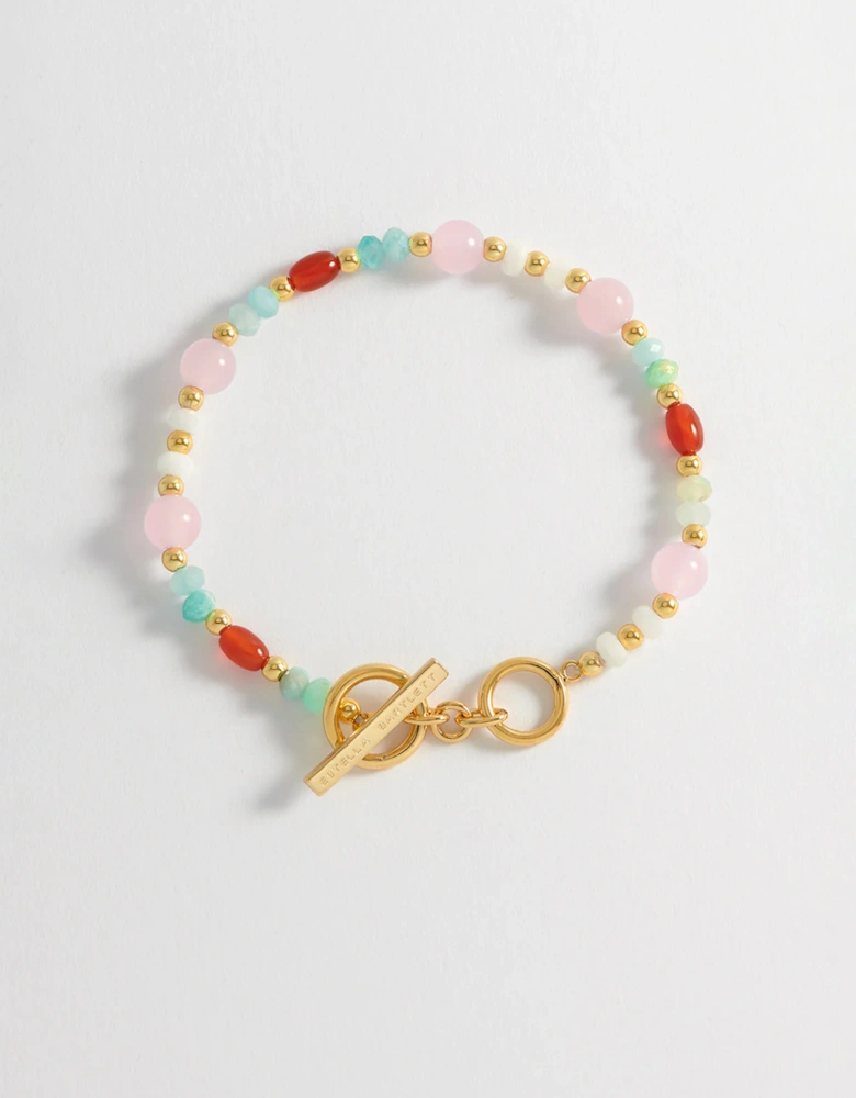 Mixed Pastel And Orange T-Bar Bracelet Gold Plated