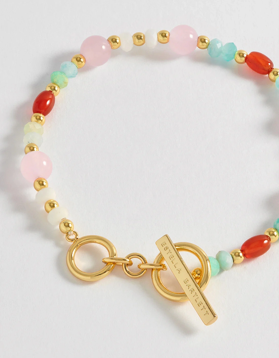 Mixed Pastel And Orange T-Bar Bracelet Gold Plated