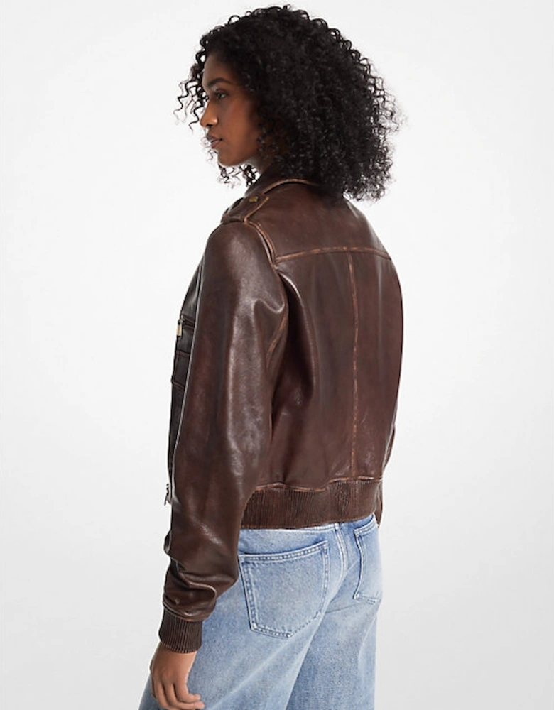 Burnished Leather Blouson Sleeve Jacket