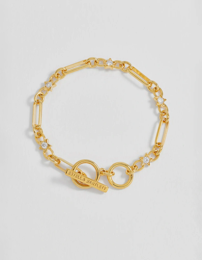 Star Cz Paper Link T-Bar Bracelet Gold Plated