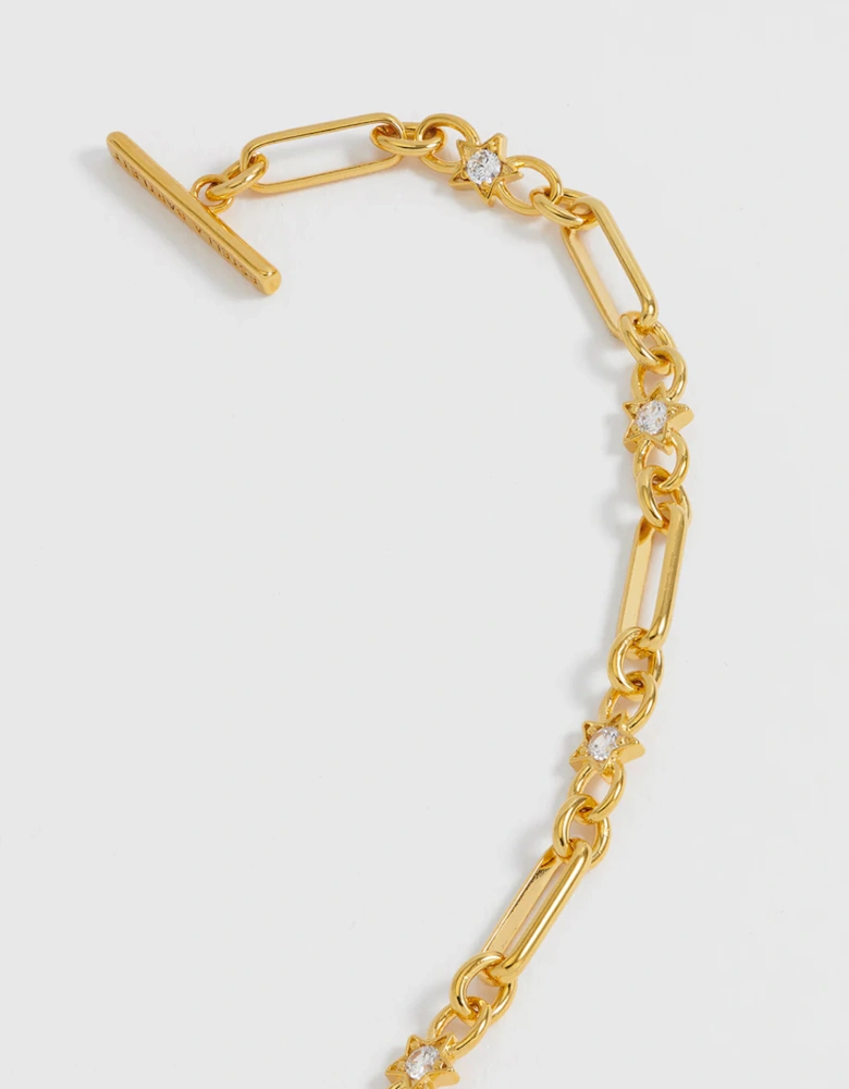 Star Cz Paper Link T-Bar Bracelet Gold Plated