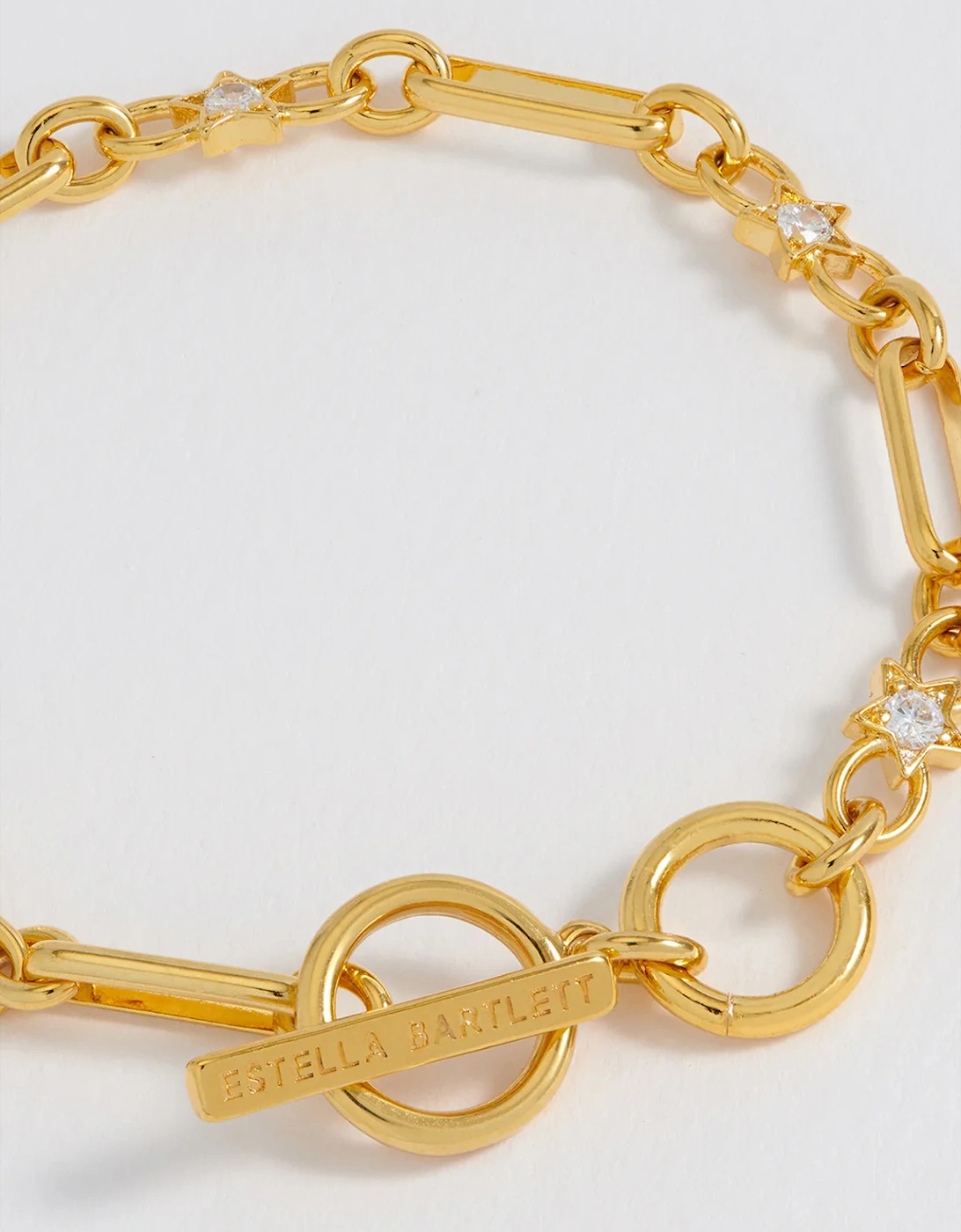 Star Cz Paper Link T-Bar Bracelet Gold Plated