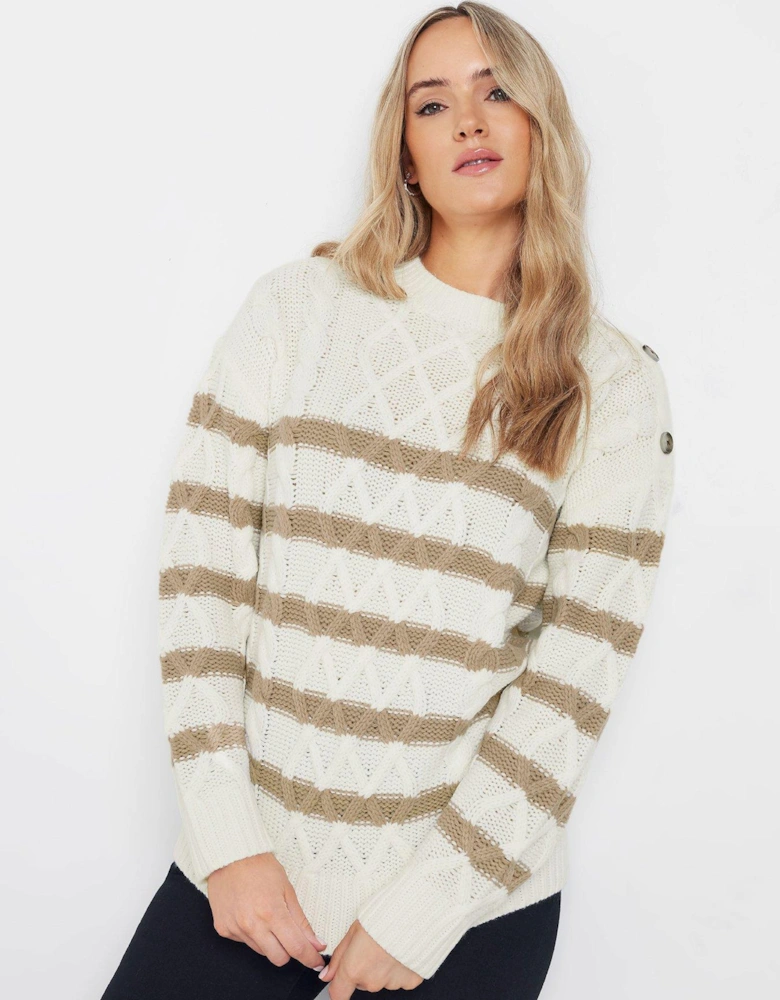 Button Cable Knit Jumper - Beige