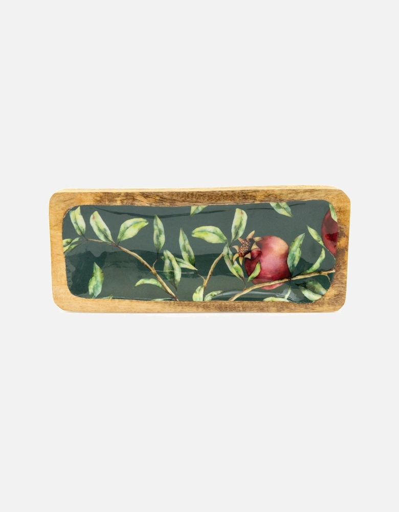 Handcrafted Pomegranate Mango Wooden Serving Platter Green 30.5cm