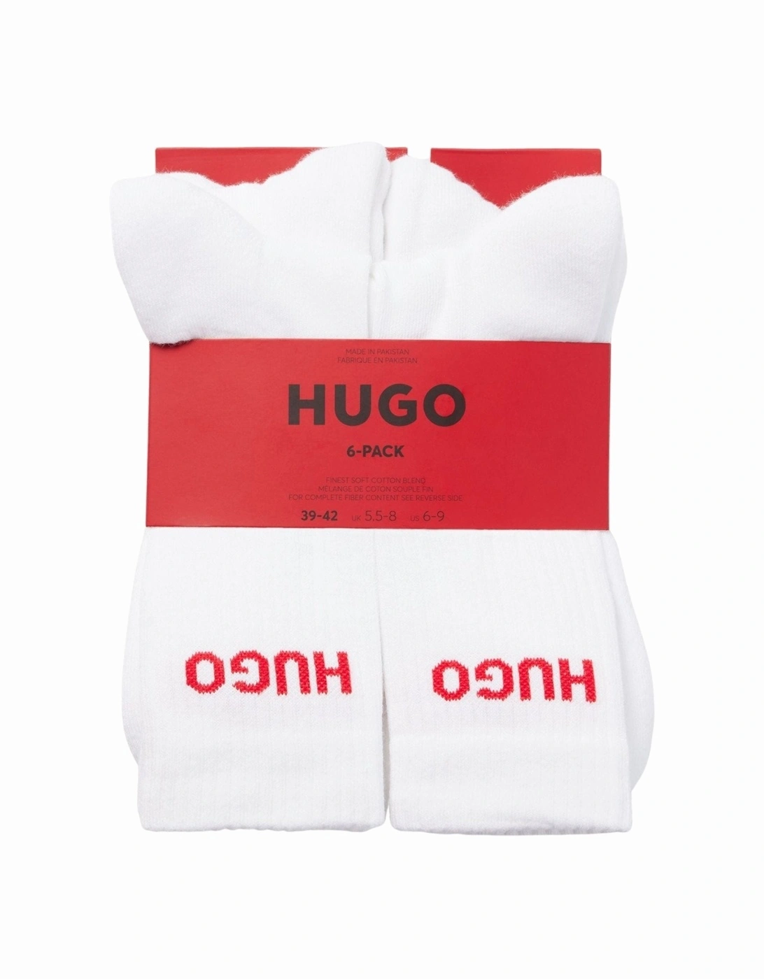 6-Pack Red Logo Ribbed Sports Socks, White