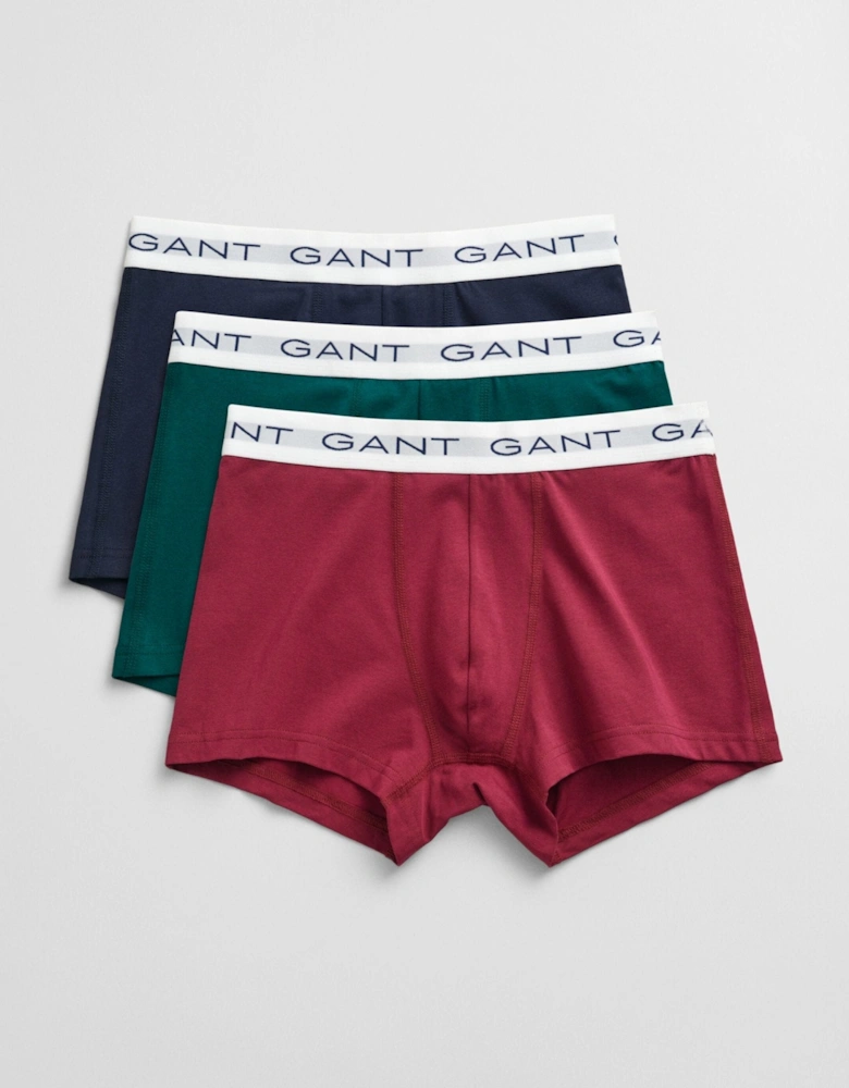 3-Pack White Waistband Boxer Trunks, Burgundy/Green/Navy