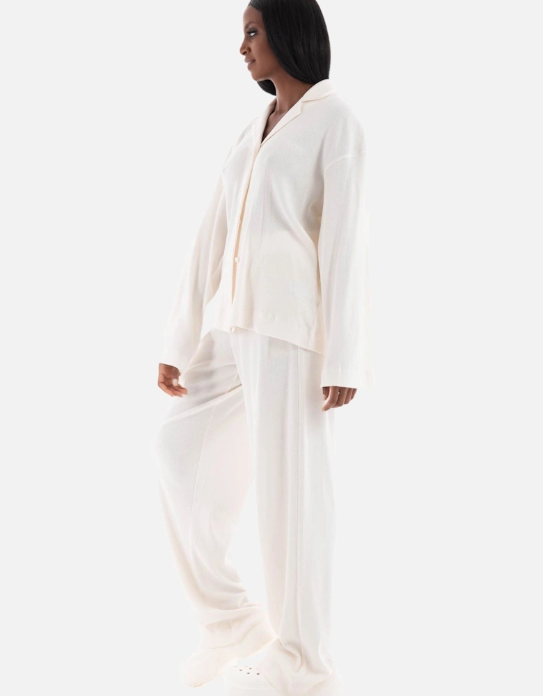 Elegant Ribbed Organic Cotton Pyjama Set, Off-White