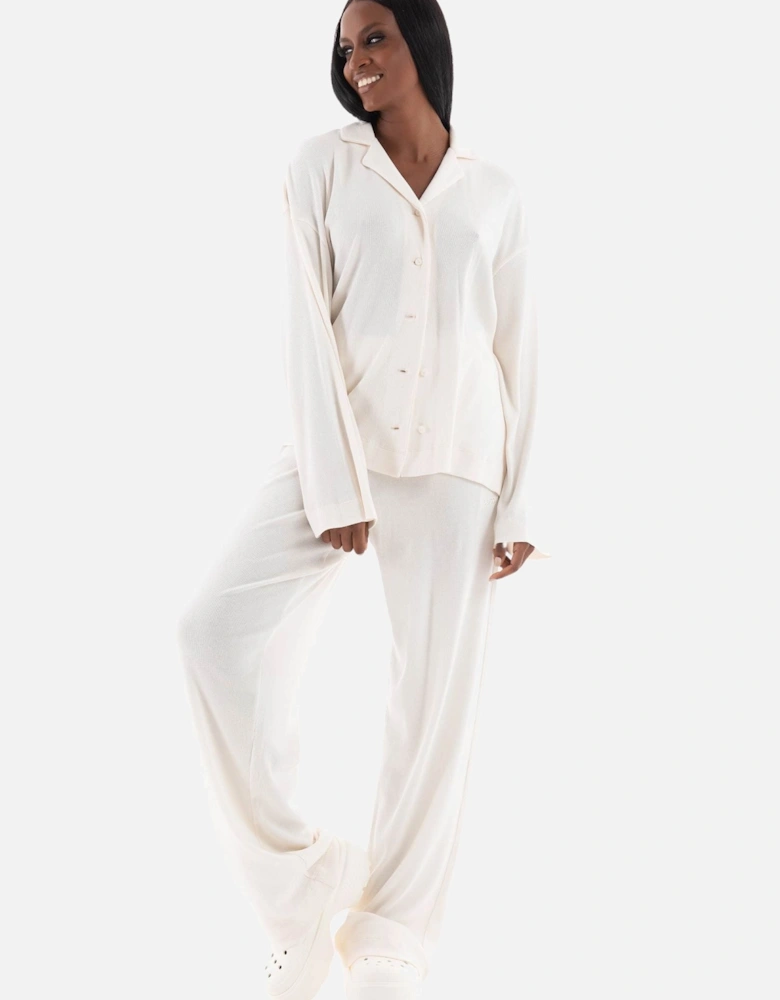 Elegant Ribbed Organic Cotton Pyjama Set, Off-White