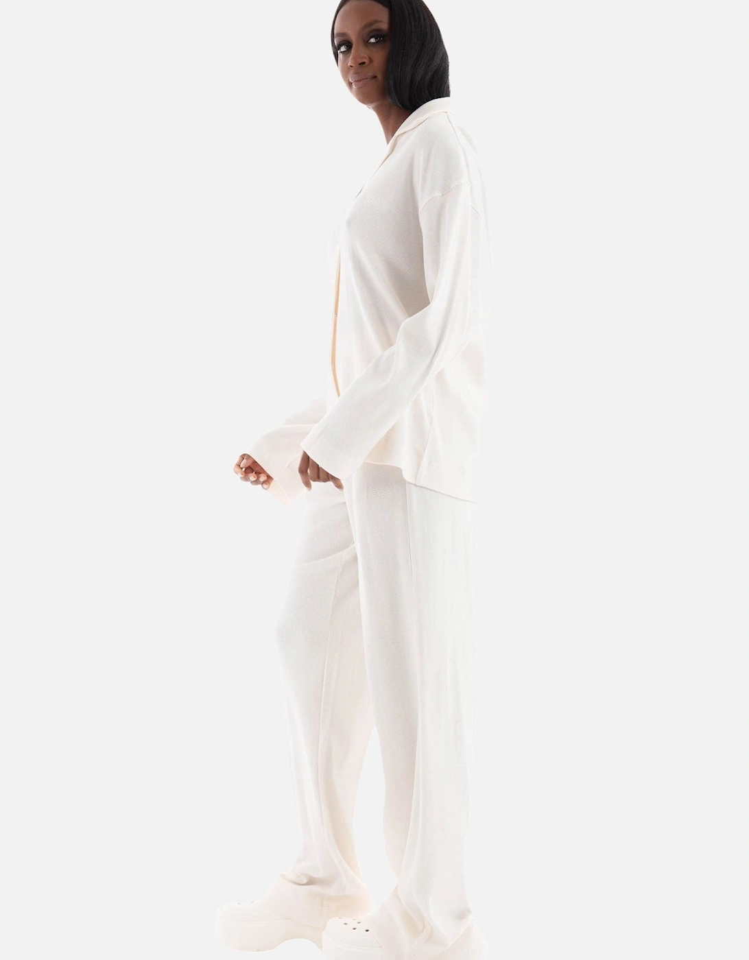 Elegant Ribbed Organic Cotton Pyjama Set, Off-White