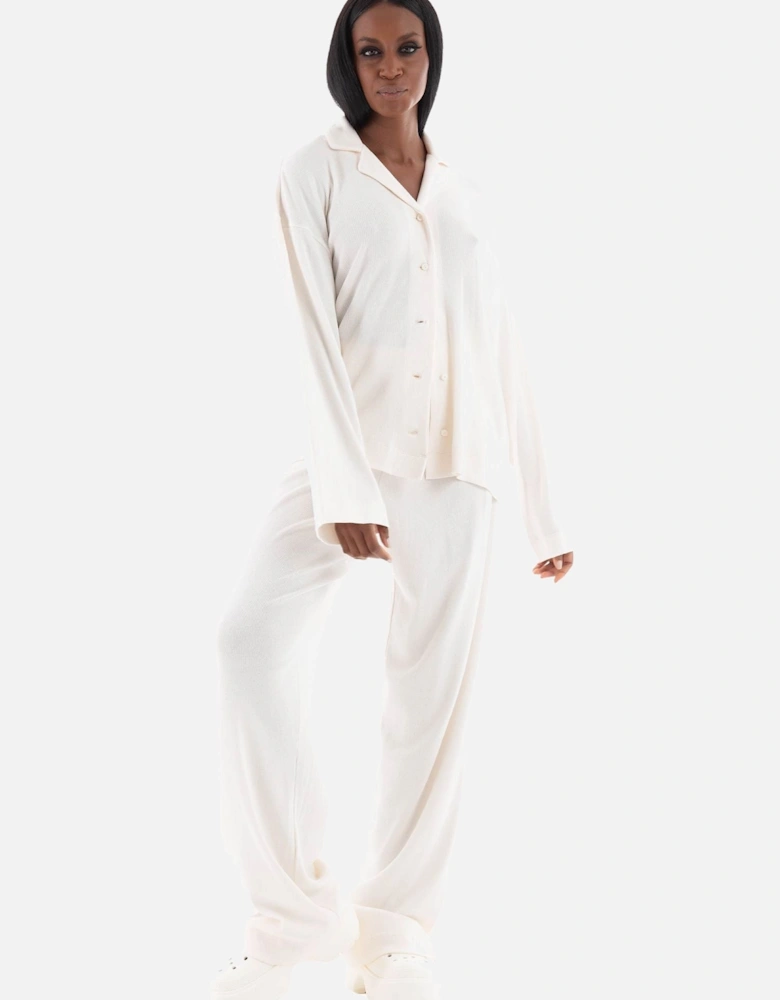 Elegant Ribbed Organic Cotton Pyjama Set, Off-White