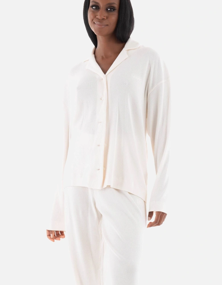 Elegant Ribbed Organic Cotton Pyjama Set, Off-White