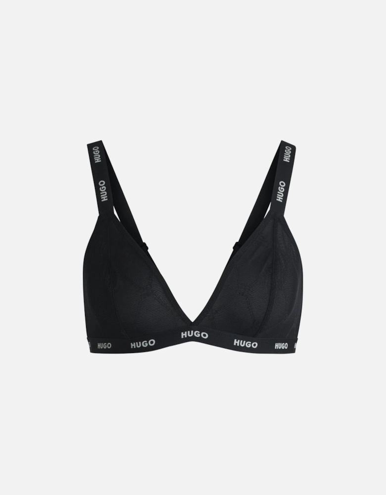 Sporty Logo Lace Triangle Bra, Black/silver