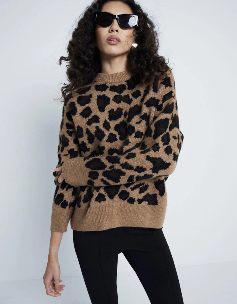 Leopard Print Jumper - Brown